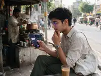 A NEET aspirant thinking over the decision at a chai stall, phone in hand